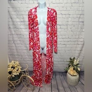 Dolls Kill gorgeous pink floral long sleeve duster